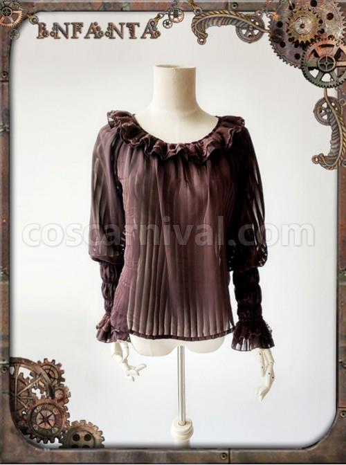 Mechanical Puppet Series Brown Transparent Stripes Steam Punk Lolita Shirt coscarnival