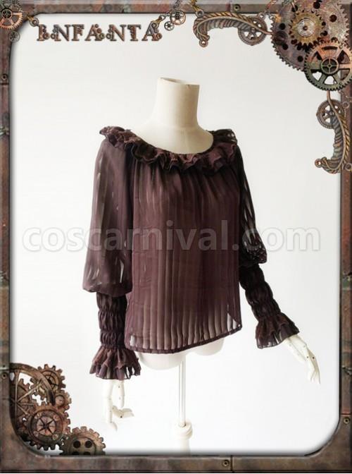 Mechanical Puppet Series Brown Transparent Stripes Steam Punk Lolita Shirt coscarnival