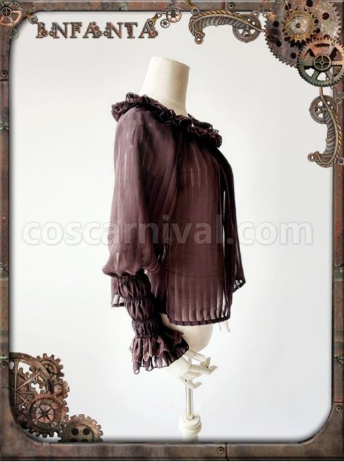 Mechanical Puppet Series Brown Transparent Stripes Steam Punk Lolita Shirt coscarnival