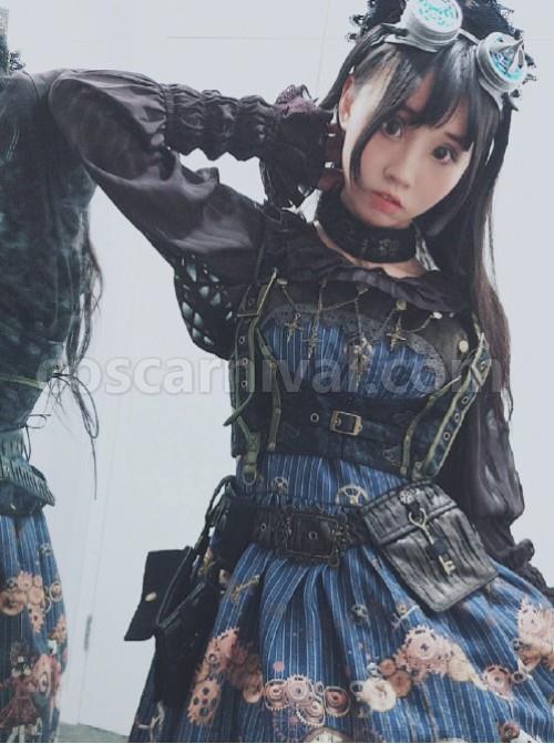 Mechanical Puppet Series Brown Transparent Stripes Steam Punk Lolita Shirt coscarnival