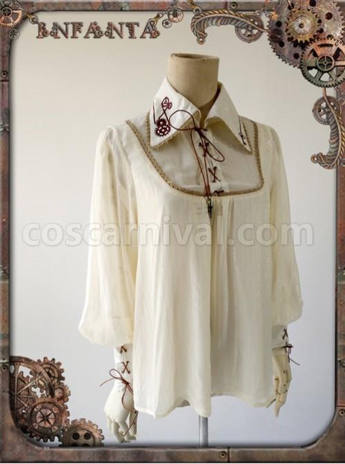 Mechanical Puppet Series Gear Embroidery Apricot Color Punk Lolita Shirt coscarnival