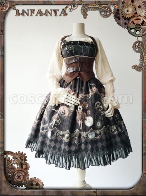Mechanical Puppet Series Gear Embroidery Apricot Color Punk Lolita Shirt coscarnival