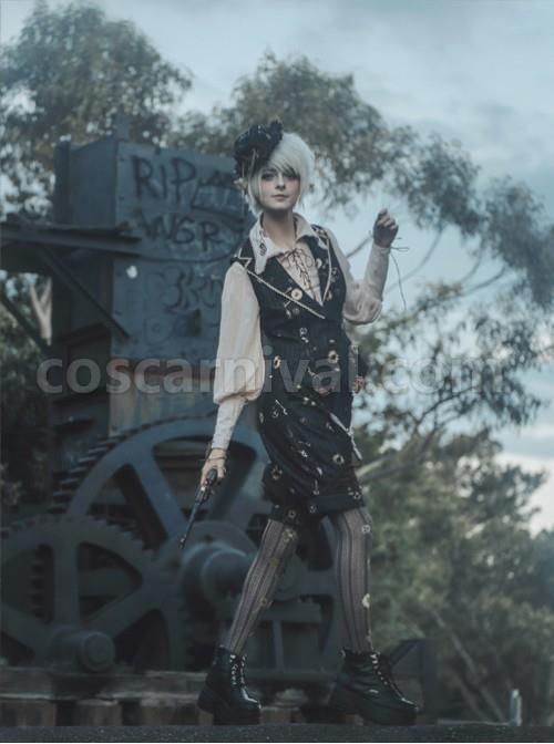 Mechanical Puppet Series Gear Embroidery Apricot Color Punk Lolita Shirt coscarnival