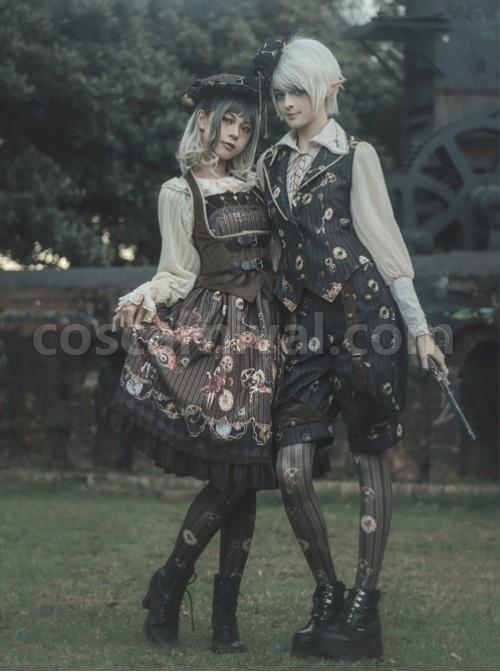Mechanical Puppet Series Gear Embroidery Apricot Color Punk Lolita Shirt coscarnival
