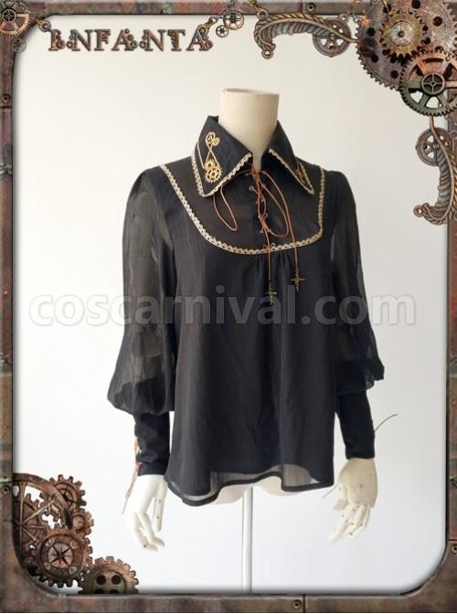 Mechanical Puppet Series Gear Embroidery Black Punk Lolita Shirt coscarnival