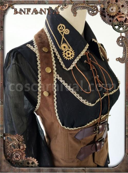 Mechanical Puppet Series Gear Embroidery Black Punk Lolita Shirt coscarnival