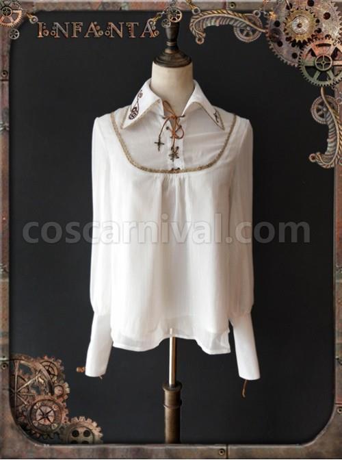 Mechanical Puppet Series Gear Embroidery White Punk Lolita Shirt coscarnival