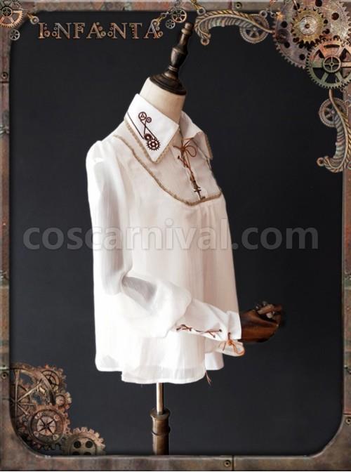 Mechanical Puppet Series Gear Embroidery White Punk Lolita Shirt coscarnival