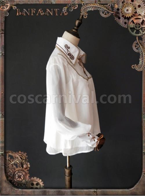 Mechanical Puppet Series Gear Embroidery White Punk Lolita Shirt coscarnival