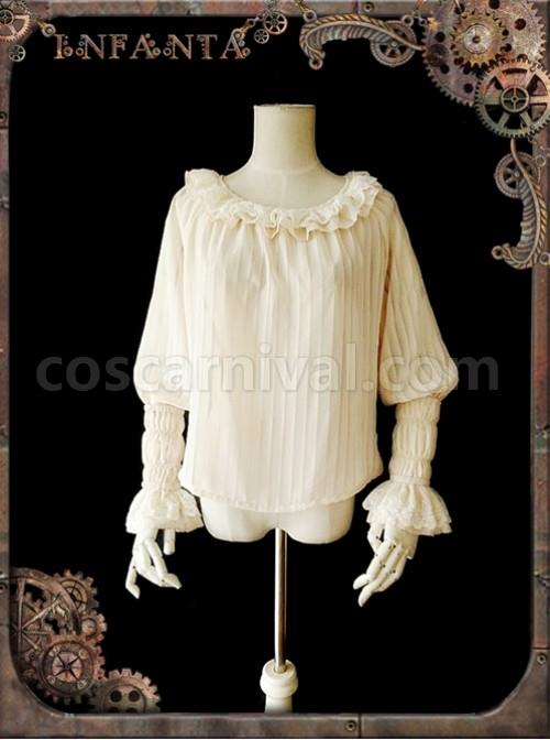Mechanical Puppet Series Rice White Transparent Stripes Steam Punk Lolita Shirt coscarnival