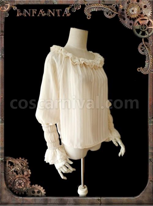 Mechanical Puppet Series Rice White Transparent Stripes Steam Punk Lolita Shirt coscarnival