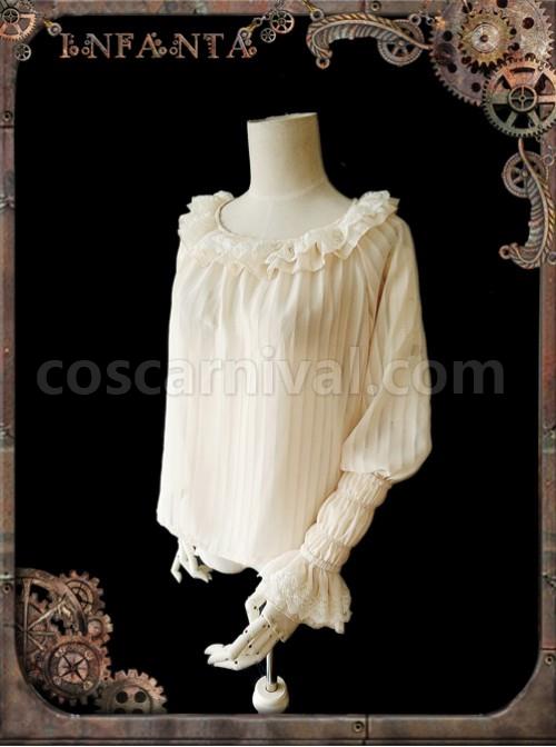Mechanical Puppet Series Rice White Transparent Stripes Steam Punk Lolita Shirt coscarnival
