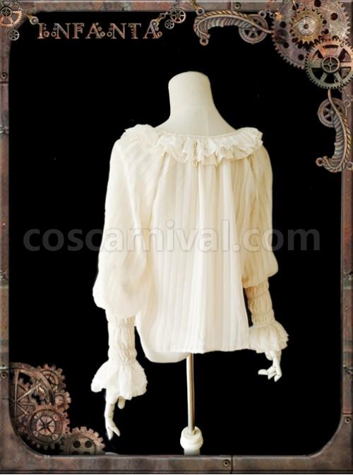 Mechanical Puppet Series Rice White Transparent Stripes Steam Punk Lolita Shirt coscarnival