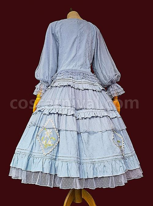 Melaleuca-Lily-Series-Elegant-Square-Neck-Lily-Embroidery-Polka-Dot-Lace-Long-Sleeved-Blouses-Classic-Lolita-Skirt-Set-coscarnival-2633