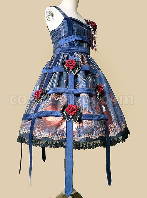 Midnight Magic Series Gothic Style Graphic Print Decoration Personalized Pendant Cloth Strip Lolita Slip Dress coscarnival