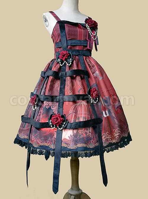 Midnight Magic Series Gothic Style Graphic Print Decoration Personalized Pendant Cloth Strip Lolita Slip Dress coscarnival