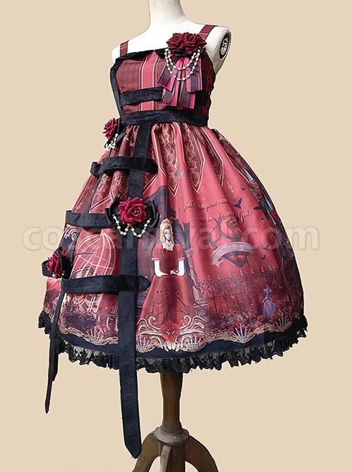 Midnight Magic Series Gothic Style Graphic Print Decoration Personalized Pendant Cloth Strip Lolita Slip Dress coscarnival