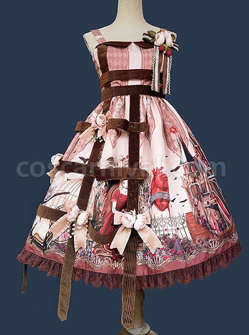 Midnight Magic Series Gothic Style Graphic Print Decoration Personalized Pendant Cloth Strip Lolita Slip Dress coscarnival