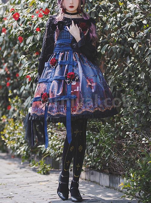 Midnight Magic Series Gothic Style Graphic Print Decoration Personalized Pendant Cloth Strip Lolita Slip Dress coscarnival