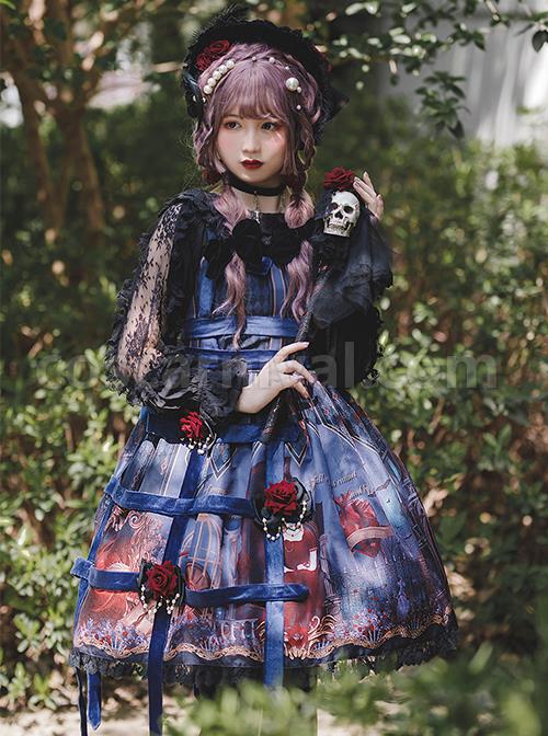 Midnight Magic Series Gothic Style Graphic Print Decoration Personalized Pendant Cloth Strip Lolita Slip Dress coscarnival