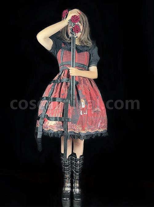 Midnight Magic Series Gothic Style Graphic Print Decoration Personalized Pendant Cloth Strip Lolita Slip Dress coscarnival