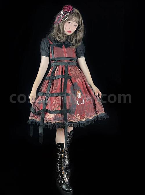 Midnight Magic Series Gothic Style Graphic Print Decoration Personalized Pendant Cloth Strip Lolita Slip Dress coscarnival