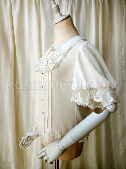 Milky Chiffon Classic Lolita Short Trumpet Sleeve Shirt coscarnival