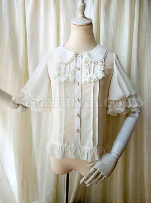 Milky Chiffon Classic Lolita Short Trumpet Sleeve Shirt coscarnival