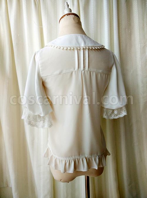 Milky Chiffon Classic Lolita Short Trumpet Sleeve Shirt coscarnival