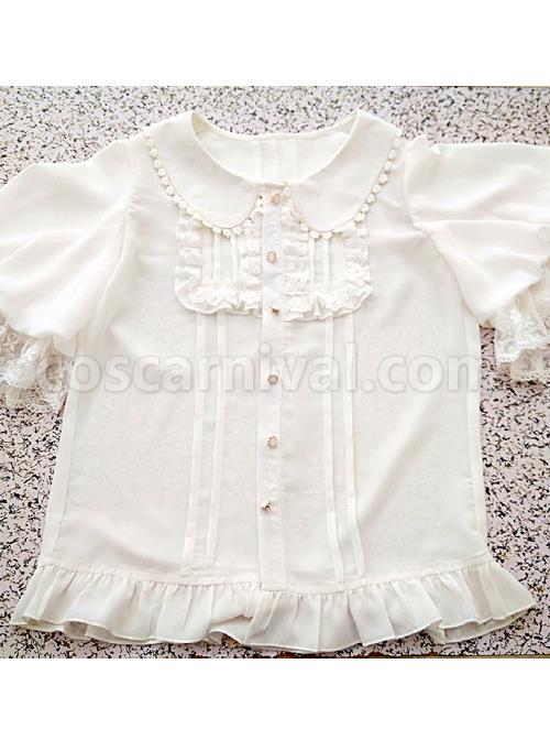 Milky Chiffon Classic Lolita Short Trumpet Sleeve Shirt coscarnival