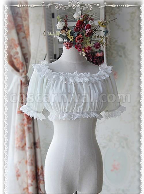 Milky White Chiffon Lolita Super Short Top With Detachable trumpet Sleeve coscarnival