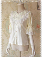 Milky White Glass Striped Doll Collar Lolita Bubble Sleeve Shirt coscarnival