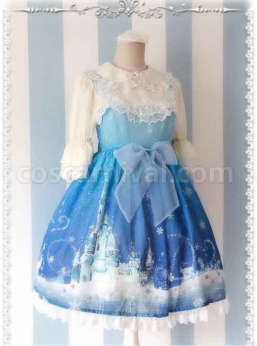 Milky White Glass Striped Doll Collar Lolita Bubble Sleeve Shirt coscarnival