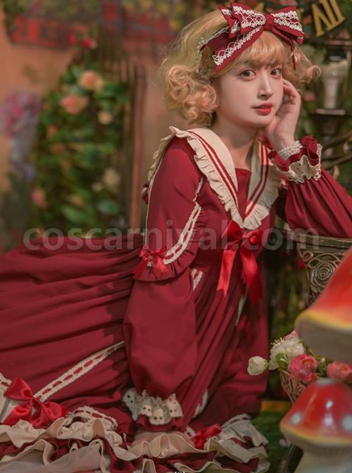 Miss-Betty-Series-Solid-Color-Daily-Spring-Autumn-Striped-V-Neck-Red-Bow-Knot-Decoration-Classic-Lolita-Long-Sleeved-Dress-coscarnival-2536