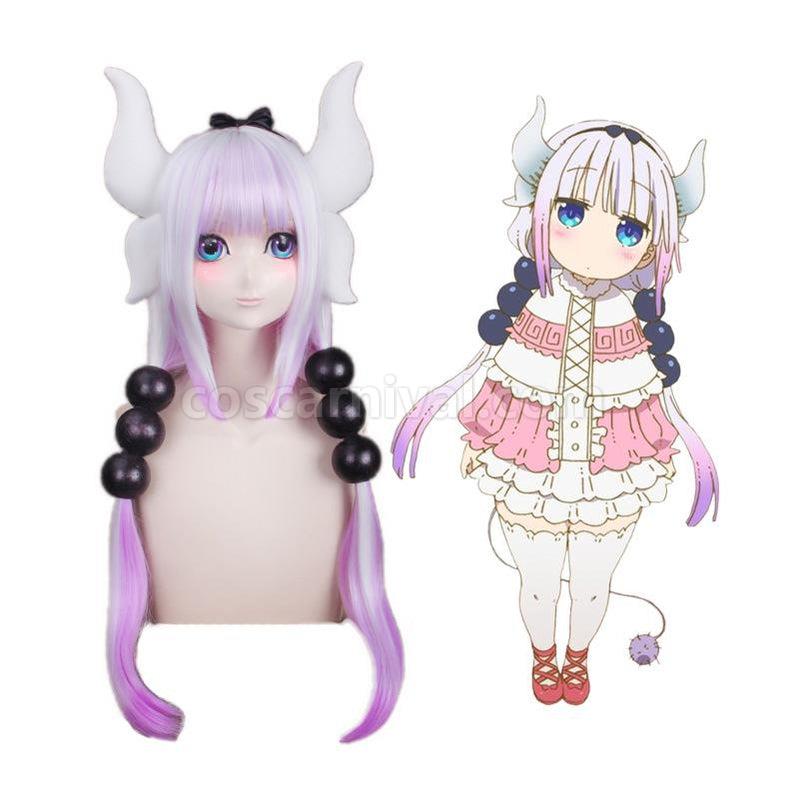 Miss Kobayashi's Dragon Maid Kanna Kamui Long Mixed Purple Cosplay Wigs with Free Dragon Horn Headdress coscarnival011117490