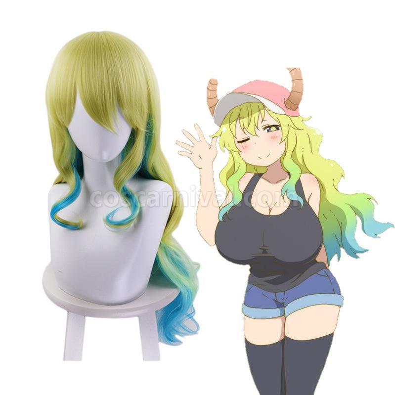 Miss Kobayashi's Dragon Maid Lucoa Long Wavy Mixed Green Cosplay Wigs coscarnival011117467