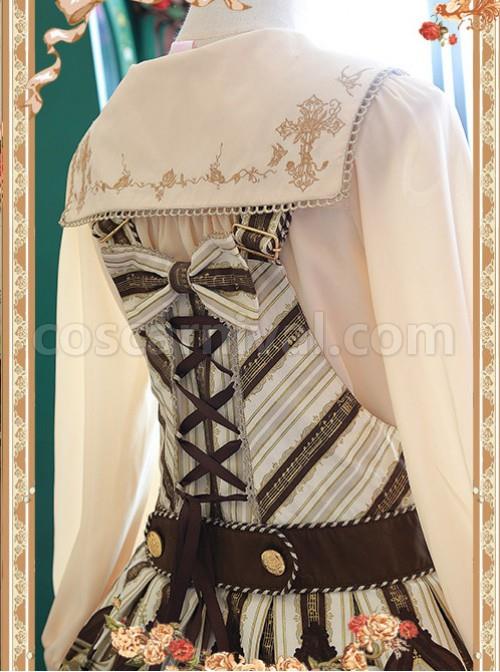 Mocha Color Crucifix Chiffon Embroidery Square Neckline Lolita Long Sleeve Shirt coscarnival