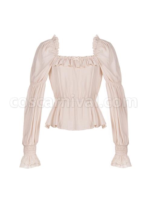 Mountain Gardenia Series Ruffles Retro Square Neck Classic Lolita Puff Long Sleeve All-Match Inner Shirt coscarnival