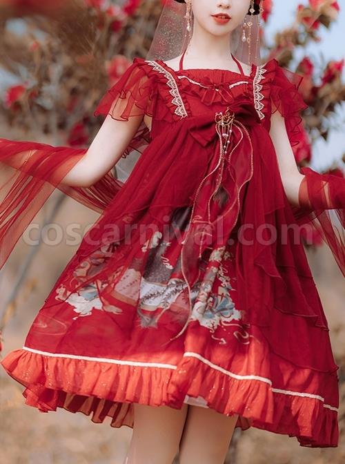 Mountain-River-Roll-Series-Chinese-Style-Summer-Artistic-Conception-Print-Lace-Bowknot-Decorative-Red-Classic-Lolita-Dress-coscarnival-2483