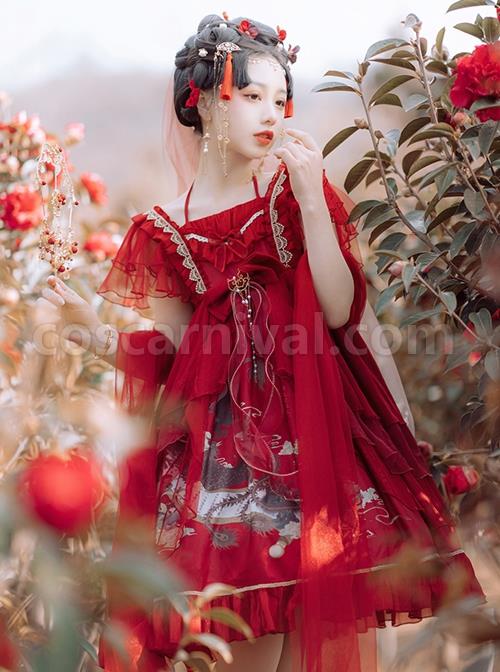Mountain-River-Roll-Series-Chinese-Style-Summer-Artistic-Conception-Print-Lace-Bowknot-Decorative-Red-Classic-Lolita-Dress-coscarnival-2499