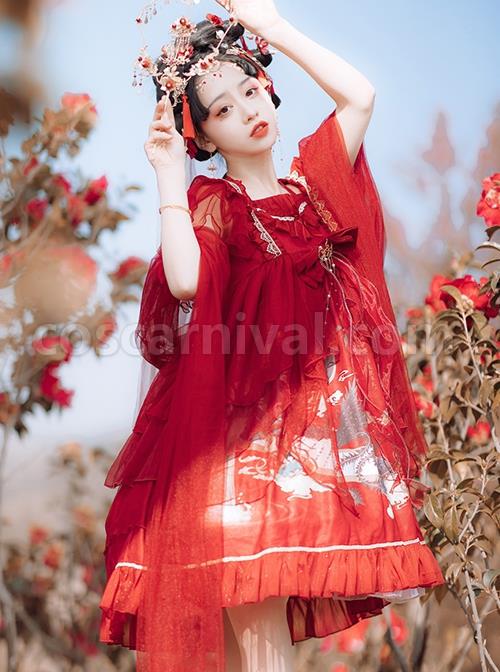 Mountain-River-Roll-Series-Chinese-Style-Summer-Artistic-Conception-Print-Lace-Bowknot-Decorative-Red-Classic-Lolita-Dress-coscarnival-2507