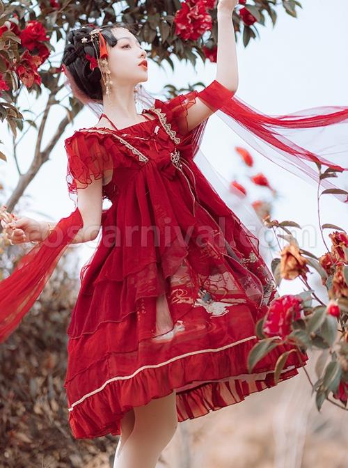 Mountain-River-Roll-Series-Chinese-Style-Summer-Artistic-Conception-Print-Lace-Bowknot-Decorative-Red-Classic-Lolita-Dress-coscarnival-2521