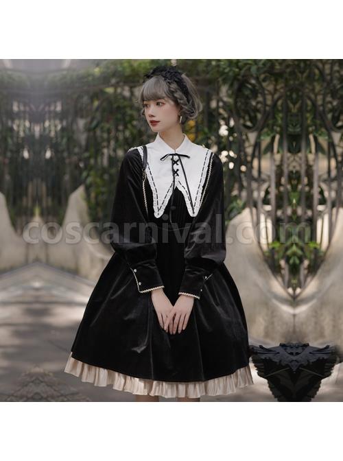 Ms-Lily-Series-OP-Black-Elegant-Court-Style-Classic-Lolita-Long-Sleeve-Dress-coscarnival-2494