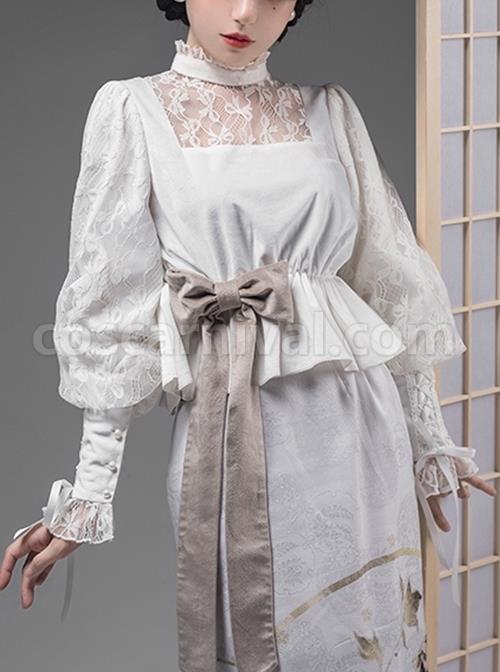 Mufeng Series Spring Stand-Up Collar Lace Stitching Leg Of Lamb Sleeves Design Classic Lolita Long-Sleeved Shirt coscarnival