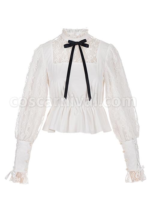 Mufeng Series Spring Stand-Up Collar Lace Stitching Leg Of Lamb Sleeves Design Classic Lolita Long-Sleeved Shirt coscarnival