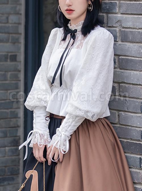 Mufeng Series Spring Stand-Up Collar Lace Stitching Leg Of Lamb Sleeves Design Classic Lolita Long-Sleeved Shirt coscarnival