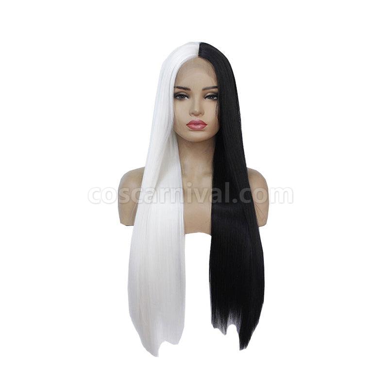 Multiple Size Women Half White and Half Black Long Straight Lace Front Wigs coscarnival011115628