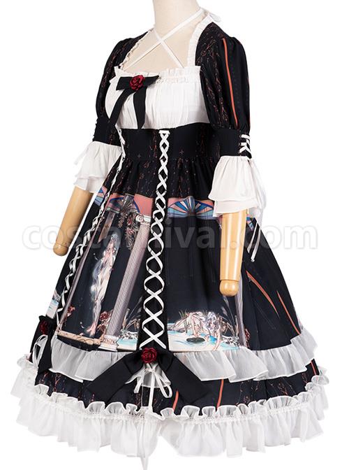 Narkissos-Series-Printing-Retro-Black-Classic-Lolita-Short-Sleeve-Dress-coscarnival-5018