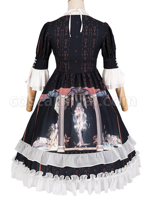 Narkissos-Series-Printing-Retro-Black-Classic-Lolita-Short-Sleeve-Dress-coscarnival-5025