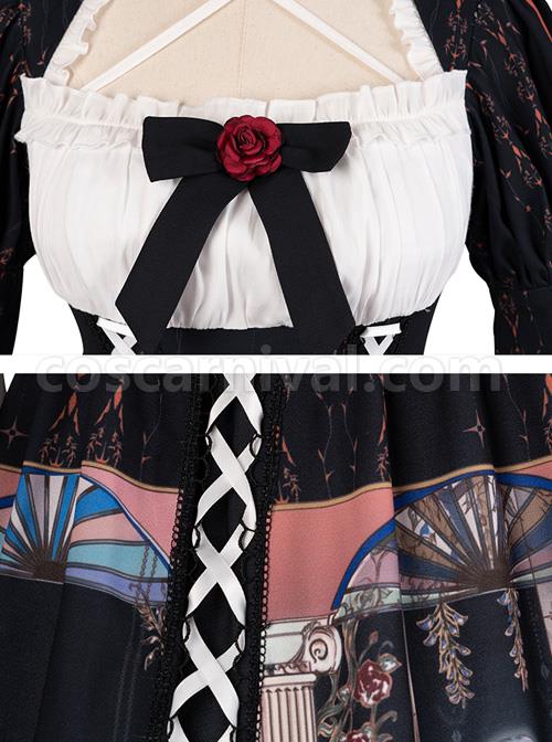 Narkissos-Series-Printing-Retro-Black-Classic-Lolita-Short-Sleeve-Dress-coscarnival-5032